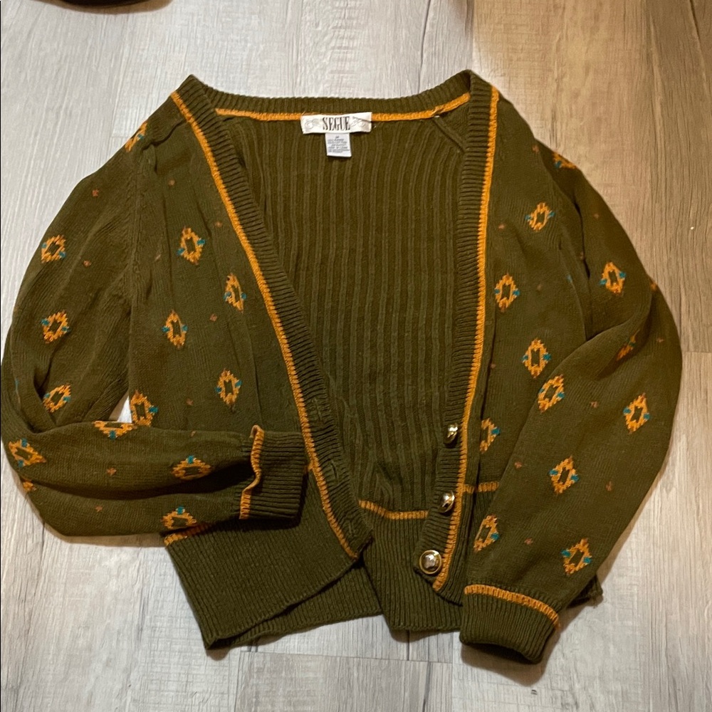 Olive and Orange Patterned Cardigan